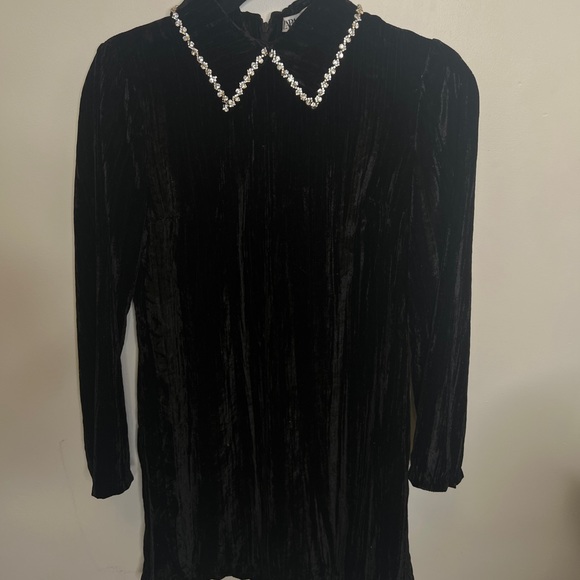 ZARA Crushed Velvet Mini Dress with Jewel Collar, Size S - Picture 3 of 5